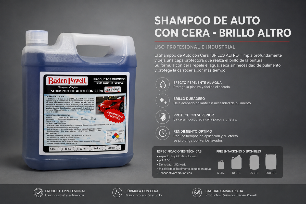 SHAMPOO DE AUTO
CON CERA - BRILLO ALTRO